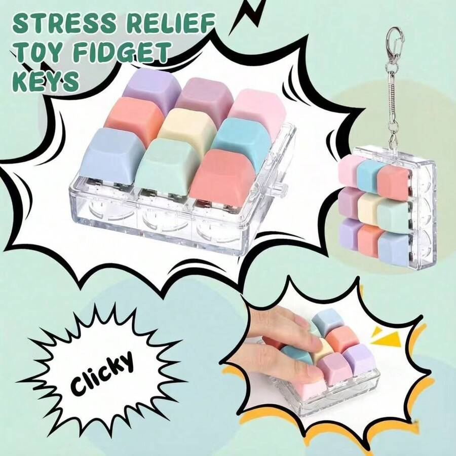 Juguete Fidget Teclado Tapa de Tecla Llavero, Juguete Fidget de Botón, Regalo Anti-Estrés para Pasar el Tiempo para Adultos, Color de Tapa de Tecla Aleatorio - Multicolor - Ver 1
