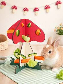 1 Set Mushroom-Shaped Wooden Pet Food Dispenser, Suitable For Rabbit/Guinea Pig/Hamster/Cat Pet Feeder, Small Pet Decorative Feeding Device, Interactive Feeding Station, Vegetable/Hay/Leaf Feeding Rack, Detachable Vegetable Rack, Small Animal Feeding Supplies, Perfect Gift For Pet Owners - D - View 3