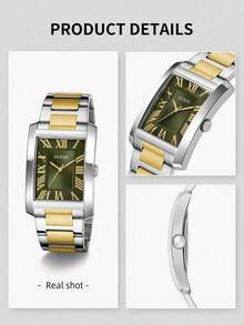 Guess Women's Quartz Rectangular Watch Two-Tone Gold Silver Case Emerald Green Dial Roman Numerals Minimalist Elegant Accessory For Boardroom Meetings - Silver - View 6