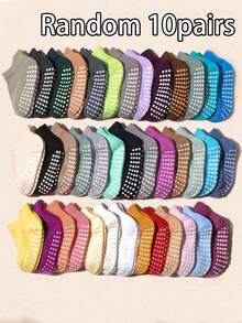10 Pairs Random Color Anti-Slip Dot Grip Short Socks For Infants And Toddlers, Baby Indoor Floor Anti-Slip Invisible Socks, Macaron Multi-Color Breathable Elastic Learning To Walk Socks, Soft And Comfortable For All Seasons, Suitable For Home Crawling And Daily Wear - Multicolor - View 6