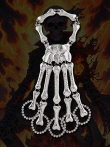 SHEEGIOR Halloween Costume Prop Vintage Distressed Metal Faux Skeleton Ghost Claw Bracelet, Personalized Punk Style Five-Finger Bone Connected Hand Back Bracelet, Dark Subculture Faux Palm Bone Connected Hand Accessory, Suitable For Party, Haunted House, COSPLAY, Dance Outfit Accessory - Metal Faux Bone Claw Bracelet - View 13