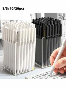 20/15/10/3/1pcs Black And White Retractable Ballpoint Pens, High Quality Exam Pens, 0.5mm Tip, Black Ink, Quick Drying Ink, School Supplies, Back To School - Multicolor - View 1