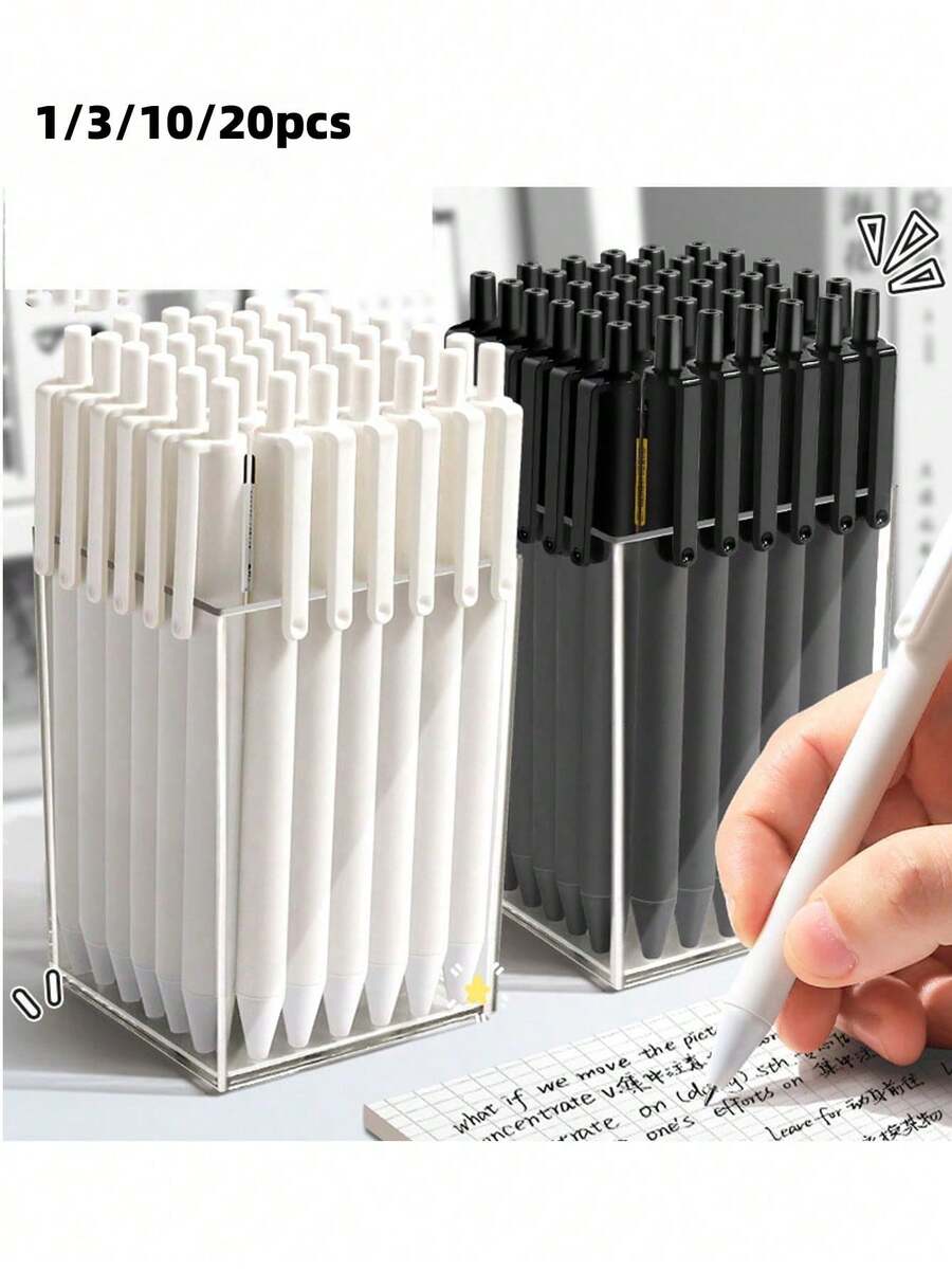 20/15/10/3/1pcs Black And White Retractable Ballpoint Pens, High Quality Exam Pens, 0.5mm Tip, Black Ink, Quick Drying Ink, School Supplies, Back To School - Multicolor - View 1