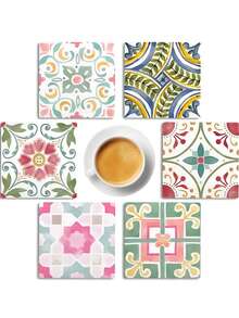 1 Set Patterned Square Design PET Non-Slip Coasters, Home Kitchen Decor Accessories, Cute And Affordable Small Items, Outdoor Garden Supplies, Suitable For Various Holiday Parties, Wedding Accessories, Thanksgiving, Back To School Season Decoration Gifts - PET-1907 - View 11