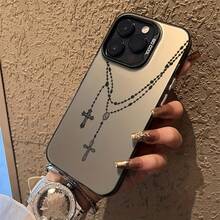 Étui de téléphone - Collier croisé convenant pour iPhone 17 16/16Plus/16Pro/16Promax, Air 15/15Plus/15Pro/15Promax, 14/14Plus/14Pro/14Promax, 13/13Pro/13Promax, 12/12Pro/12Promax, 11/11Pro/11Proamx Étui de téléphone de haute qualité beau et mignon - Noir translucide - Voir 2