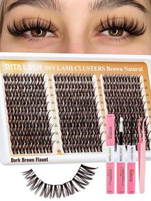 RITALASH 660PCS Dark Brown Segmented Lash Clusters Kit Light Feathery Natural Look Dark Brown Cluster Eyelashes Big Box Set DIY Long-Lasting Lashes (WM01-BLR105-Flaunt) - Brown - View 10