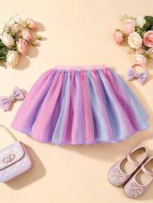 1pc Girls Sequin Skirt, Double Layer Tulle Skirt, Sweet And Cute, For Daily Wear - Multicolor - View 9