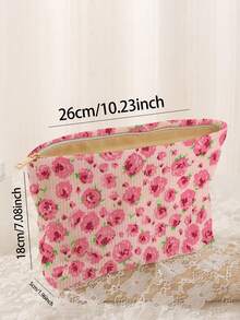 Portable Cosmetic Storage Bag With Floral Pattern Double-Sided Print Travel Zipper Makeup Bag Multi-Function Toiletries Organizer - Multicolor - View 3