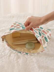Bolsa de almacenamiento de cosméticos portátil con estampado de conchas marinas, impresión de doble cara, bolsa de maquillaje con cremallera para viajes, organizador multifuncional de artículos de tocador - Multicolor - Ver 2