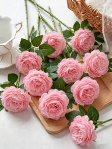 MEHELANY 5/1pc Light Pink Artificial Peony Flower With Stem, Faux Flower For Home Party Decor, Wedding Centerpiece, Home Vase Arrangement, Autumn Decoration, Living Room, Kitchen, Hotel And Office Decor - Pink - View 1