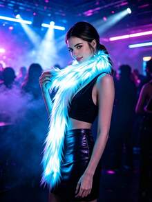 1 Adult Fleece Fake Fur LED Light-Up Scarf, Women's Shiny Long Hair Scarf, Glittery Party CostumeAdult Party Supplies | Not A Toy | Not Suitable For Children Under 14 - Luminous Scarf - View 3