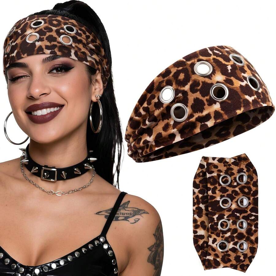 1 pièce Bandeau femme décontracté bohème imprimé léopard en fibre de polyester pour usage quotidien toutes saisons - Multicolore - Voir 1
