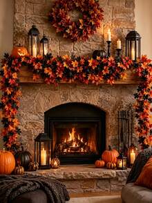3pcs Artificial Maple Leaf Vines, Suitable For Home Decor, Bedroom And Living Room Decoration, Door Decor, Window Decor, Tabletop, Staircase Decoration, Party Decor, Yard And Garden Decoration, Autumn Decor, Halloween Decor, Gifts - Multicolor - View 3