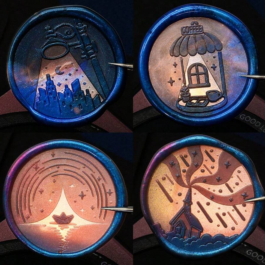 Light & Shadow Night Series Pattern Wax Seal Stamp Copper Head 1pc - Perfect For Love Letters, Invitations, Holiday Cards, Journals, Scrapbooking, DIY Crafts - Wax Seal Stamp 1Pcs - View 1