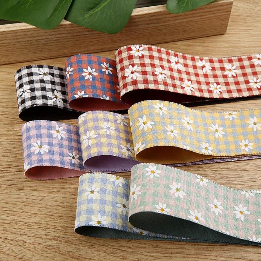 Two-Tone Plaid Printed Ribbon DIY Bow Hair Accessory Clothing Straw Hat Shoe Flower Gift Box Floral Packaging Daisy Woven Tape - Multicolor - View 1