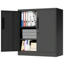 Metal Storage Cabinet With Two Lockable Doors And Two Adjustable - 黑色 - 查看 1