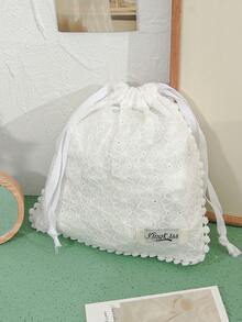 1個杏色復古蕾絲刺繡便攜抽繩小布袋，旅行收納袋，旅行珠寶收納袋，化妝包，零錢包 - 彩色 - 查看 15