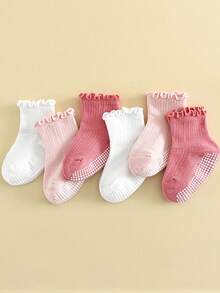 6 Pairs 0-6 Years Old Baby Anti-Slip Socks, Pink Ruffle Edge Baby Socks, Home Floor Socks, Walking Socks, Breathable And Soft, Suitable For All Seasons - Multicolor - View 9