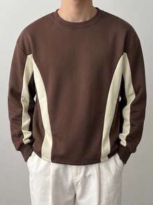 Men's Loose Fit Crew Neck Sweatshirt, Soft And Comfortable Casual Pullover, Suitable For Daily Wear - Brown - View 5