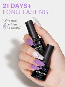 CNICE 8毫升底胶和亮胶，需使用UV/LED灯固化，持久耐用，两件套凝胶指甲油，适合居家DIY美甲或作为礼物赠送 - 女士必备凝胶指甲油两件套，圣诞美甲套装 - 無色 - 查看 4