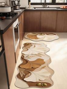 1/2 buah Keset Dapur Motif Daun Ginkgo Warna Krem, Karpet Ruang Tamu, Karpet Ruang Tamu Kecil, Karpet Kamar Tidur, Dekorasi Rumah Ruang Tamu, Karpet Luar Ruangan, Karpet yang Dapat Dicuci - MultiWarna - View 4