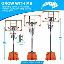 Portable Basketball Goal System With Stable Base And Wheels, Use For Indoor Outdoor Teenagers Youth Height Adjustable 5.6 To 7ft Basketball Hoop 28 Inch Backboard - Orange + Iron - View 2