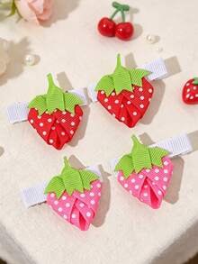 4pcs/2pcs Cute Multicolor Strawberry Hair Clips,Dopamine Side&Bangs Clips,Fashion Hair Accessories Gift For Girls Teens School,Summer Vacation&Photos Wear - Multicolor - View 5