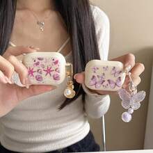 1件紫色蝴蝶耳機保護殼，適用於AirPods Pro 3，防摔保護殼，適用於Pro 2、Cute 3、Cream White 2，女款 - 淡紫色 - 查看 6