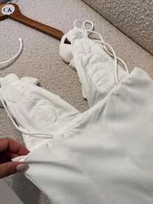 Elio Closet 女士夏季休闲优雅简约性感深V露背手工花卉装饰下午茶芭蕾薄纱连衣裙，适合派对、毕业典礼、返校、假期、暑假、约会、海滩旅行 白色 - 白色 - 查看 6