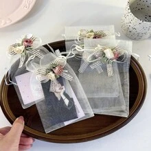 6pcs Party Gift Mesh Packaging Bags, Drawstring Pouches, Gift Packaging Bags, Premium Exquisite Gift Bags, Bow Flower Drawstring Gift Packaging Bags, Women's Jewelry Gift Bags, Large Capacity Storage Bags, Suitable For Party, Birthday, Wedding And Other Mesh Drawstring Gift Packaging Bags. - Gift Bags - View 4