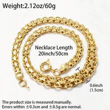 14K Gold Copper Thick Interlocking Chain Necklace, Heavy-Duty Vintage Men's Street Style Everyday Wear Jewelry - Gold - View 8