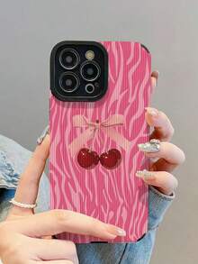 1pc New Fashion Pink Zebra Cherry Pattern Shockproof Leather Phone Case, Essential Daily Protection, Style, Perfect Gift For Friends, Family, Etc., Compatible With Iphone17/17Air/17Pro/17ProMax/IPhone16/16Plus/16Pro/16ProMax/IPhone15/15Plus/15Pro/15ProMax/IPhone14/14Plus/14Pro/14ProMax/IPhone13/13Pro/13ProMax/IPhone12/12Pro/12ProMax/IPhone11/IPhone11Pro/11ProMax - Multicolor - View 5