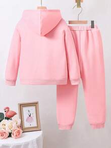 2pcs/Set Toddler Cartoon Print Hooded Sweatshirt And Sweatpants Set - Pink - View 2