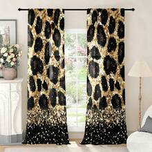 2pcs Leopard Print Curtains - Animal Print Semi-Sheer Curtains With Rod Pocket Design, Modern Wild Style Bedroom Living Room All-Season Home Decor - Easy To Clean Fabric (Suitable For Halloween And Christmas Decoration) - Contemporary Wildlife Theme, Bedroom Living Room Home Decor Window Curtain Panels - Multicolor 3 - View 8
