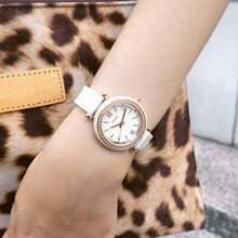 Fossil Women White Ceramic Rose Gold Crystal Watch Roman Dial Waterproof Quartz Elegant Daily Gift Wristwatch - one-size - View 5