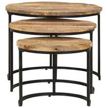 vidaXL Rough Mango Wood Nesting Tables, 3-Piece Set. Coffee Table, Side Table, Living Room Table, Sofa Table, Wooden Table, Tea Table, Living Room Table. - Massives Mangoholz - View 2