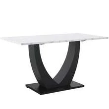 Dining Table Set (5 Pieces), Dining Table Set With 4 Chairs, Modern Kitchen Table Set, U-Shaped Design Kitchen Table, Black Legs, White Marble Tabletop, Grey Velvet Dining Chairs - Multicolor - View 6