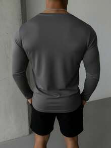 Men's Casual V-Neck Long Sleeve T-Shirt | Daily Wear | Casual Commute - Dark Grey - View 2