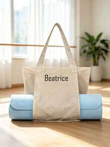 Customized Canvas Yoga Mat Tote Bag, Yoga Mat Storage Bag, Personalized Gym Backpack, Pilates Studio Bag - Beige - View 2
