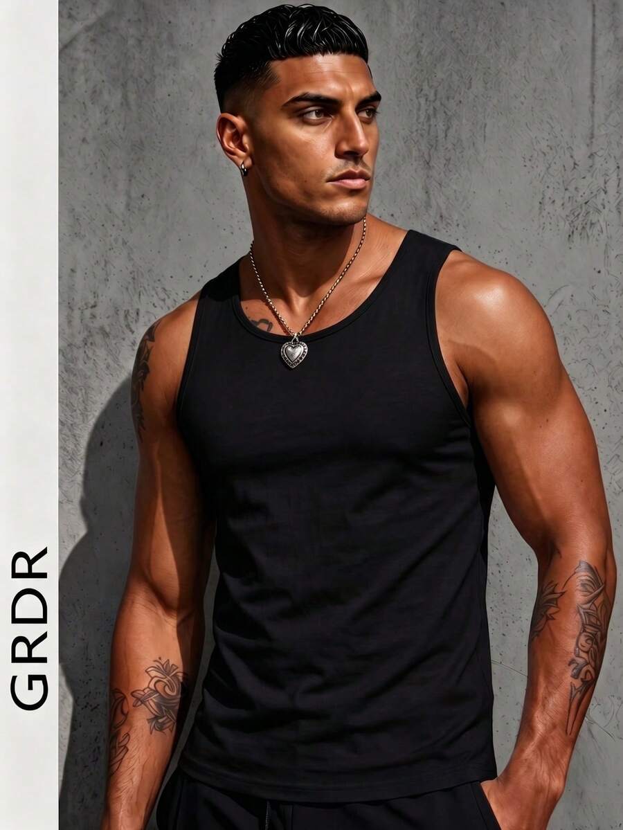 GRDR Camiseta de tirantes casual de unicolor para hombre, versátil para el verano