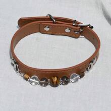 1pc Natural Crystal Pet Collar, Adjustable Leather Collar For Cats And Dogs, Durable Daily Wear Accessory - Multicolor - View 6