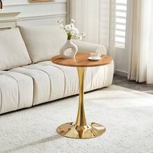 60 Cm Round Side Table / European Style Small Dining Table / MDF Dining Table / Non-Slip And Quiet Table Legs / Suitable For Living Room And Dining Room - 金色+木色 - 查看 2