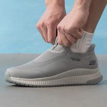 Skechers Breathable Flyknit Mesh Lightweight Foam Sole Men's Slip-On Walking Shoes - Grey - View 6