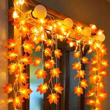 1pc Red Maple Leaf String Lights, Decorative Garland Lights, Suitable For Home, Halloween, Cloak, Room, Bedroom, Party, Festival, Garden, Wedding, Halloween Party, Thanksgiving Decoration, Autumn Decoration, Stair Railing Decoration - Maple Leaf Light String - View 6