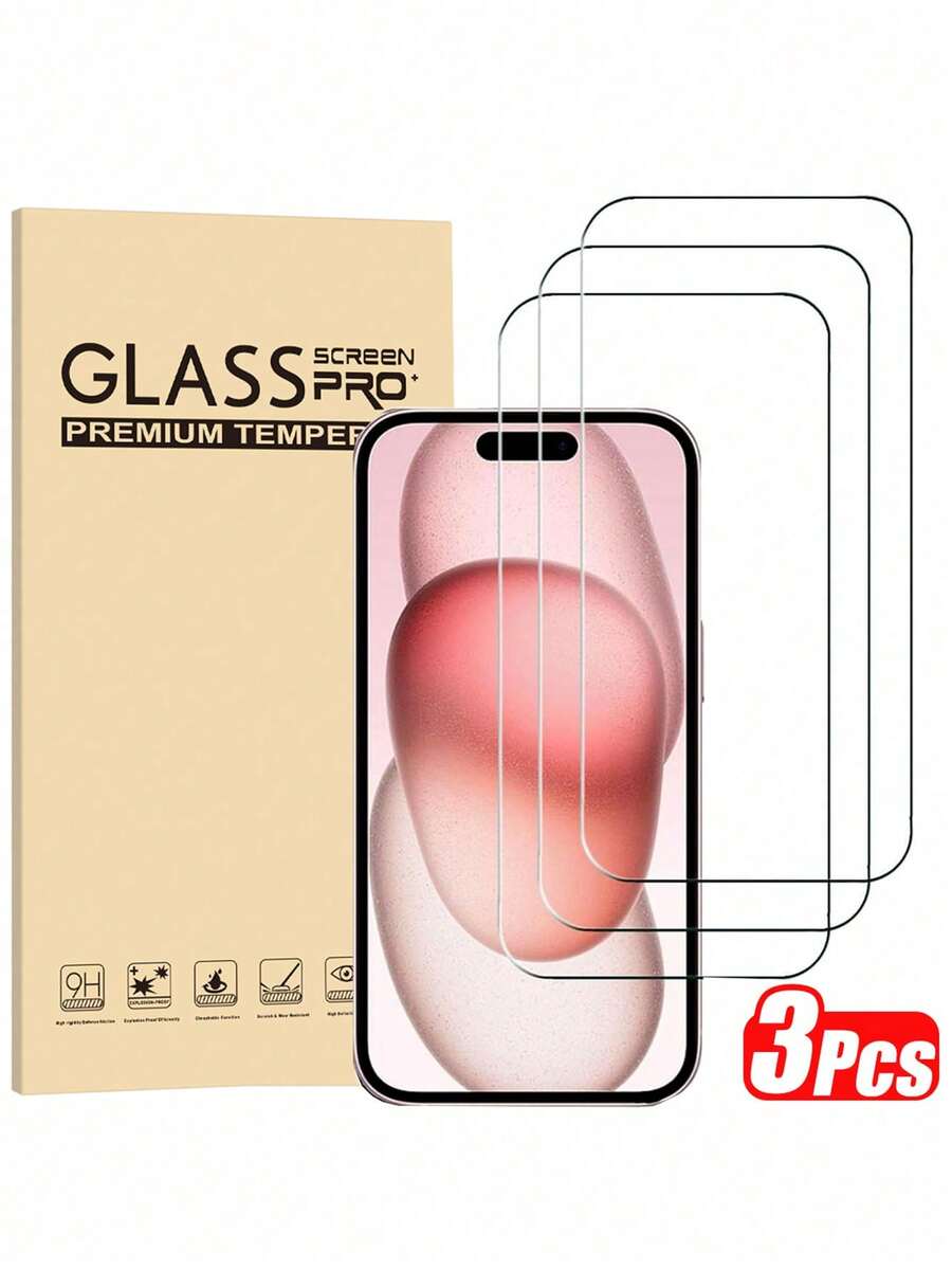 3片裝強化玻璃螢幕保護貼，相容 iPhone 15/15 Pro Max/15 Pro/15 Plus/14 Pro Max/14/14 Pro/14 Plus/16 Pro Max/16/16 Plus/16 Pro/17/17 Pro Max/17 Pro，防刮、防指紋、無氣泡安裝，99.99% 超清晰透明螢幕保護貼