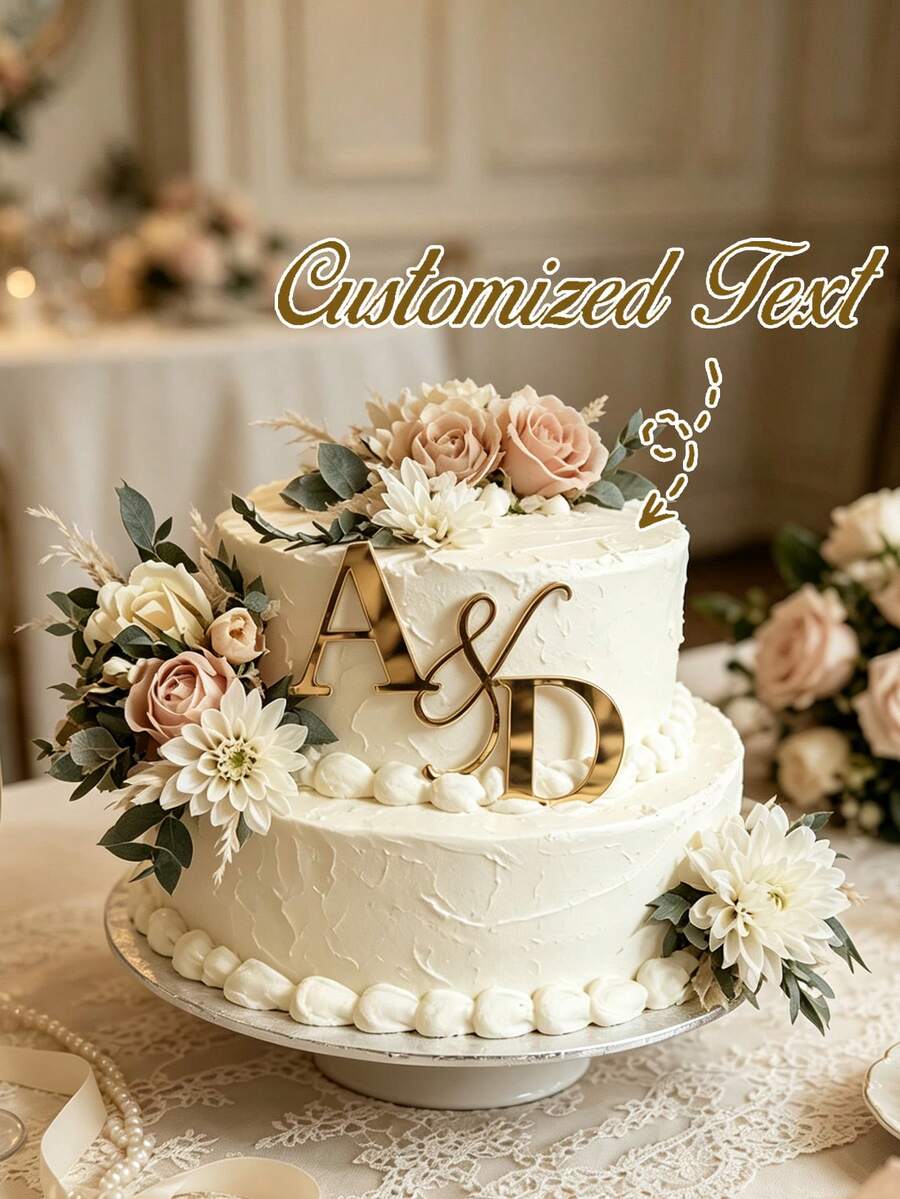 Customizable Couple Letter Cake Topper, Suitable For Wedding, Personalized Cake Design And Custom Letter Decoration, Reusable, Perfect For Engagement Party, Wedding Gift, Anniversary And Birthday Cake