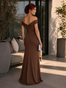 Long Emerald Green Dress In Blue, Green, Red, Marsala, Rose, Olive + Colors For Bridesmaids, Graduates, And Guests. One-Shoulder Design With Flowing Cups, Fits Sizes 36 To 42. - 鏽棕色 - 查看 5