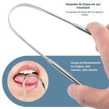 Kit Com 2 Peças Raspador Limpador De Língua Em Aço Inox Resistente Higiene Limpeza Bucal Hálito Fresco - Prata - Visão 5