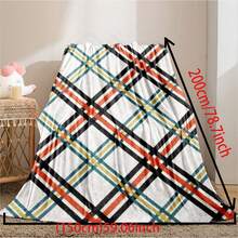 Grid Print Flannel Blanket Digital Print 1pc - Mocha Brown - View 6