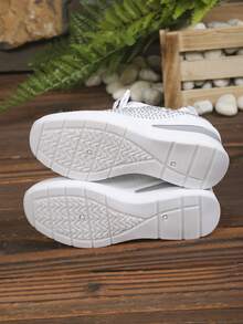 Women's Rhinestone Thick Sole Platform Shoes, Soft Bottom Lightweight Knit Mesh Sneakers, Height-Increasing Slimming Fashion Casual Loafers For Petite Women - White - View 2